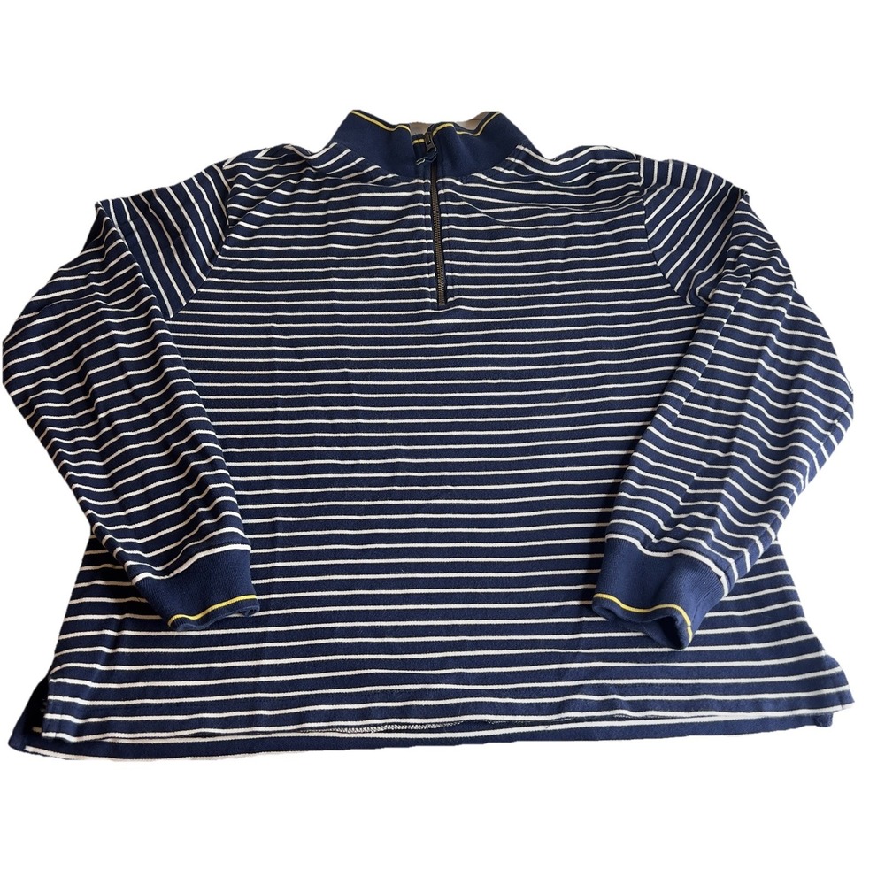 LL Bean Men's XL Tall Navy White Striped Quarter Zip Pullover Cotton Knit Casual